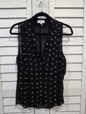 MLV Gorgeous Silk Sleeveless Blouse w Metal & Pearl Flower Details Sz. S